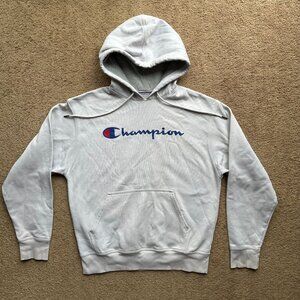 Champion Sweatshirt Mens Medium Pullover Hoodie White Pockets Long Sleeve